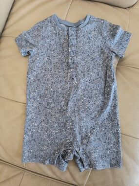 Tea Collection Blue Floral Short-Sleeve One-Piece Romper.